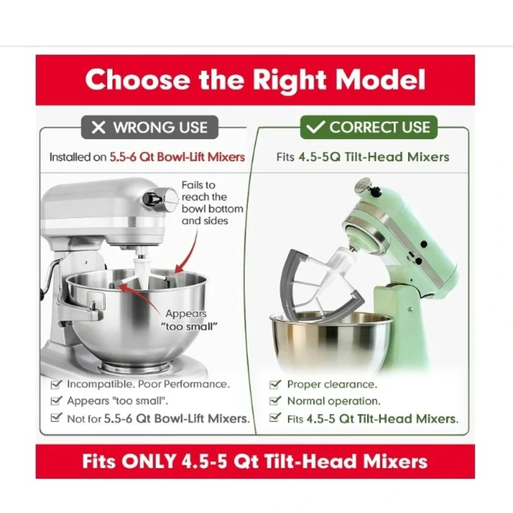 Flex Edge Beater for 4.5-5 Qt Tilt-Head Mixer White Grey NEW Bowl Scraper